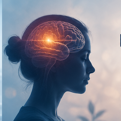 Profile silhouette with a luminous particle representation of the mind